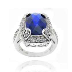 Glitzy Rocks Rhodium-plated Lab-created Sapphire and Cubic Zirconia Ring
