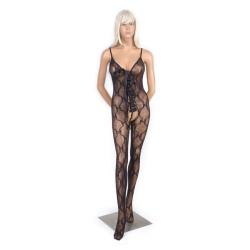 Hustler Womens Black Lace-up Crotchless Bodystocking