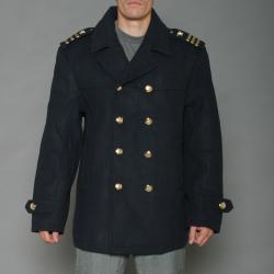 Imperious Mens Navy Wool blend Double breasted Military Peacoat