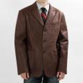 United Face Men's Vintage Brown Leather 3-button Blazer Jacket