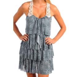 Stanzino Womens Floral Tiered Ruffle Crocheted Back Dress