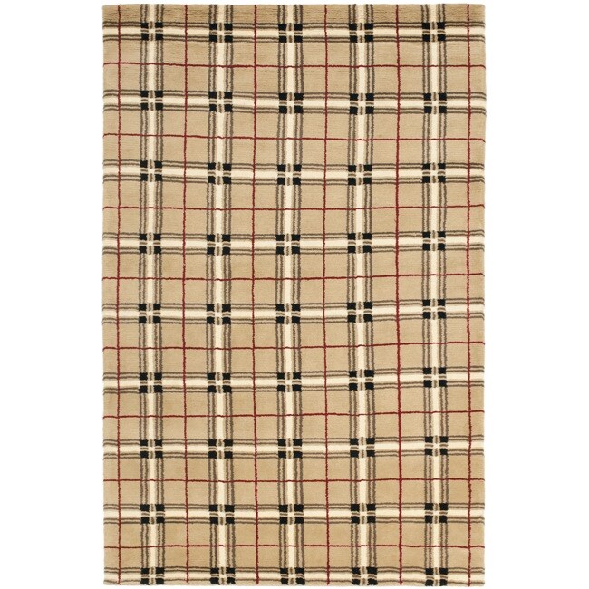 Hand knotted Lexington Plaid Beige Wool Rug (4 x 6)