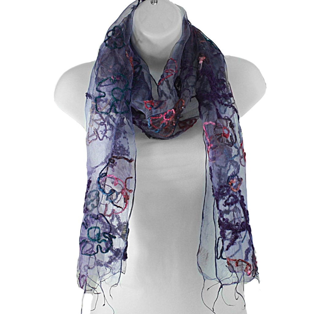 Handwoven Purple Cherry Blossoms Scarf (India)