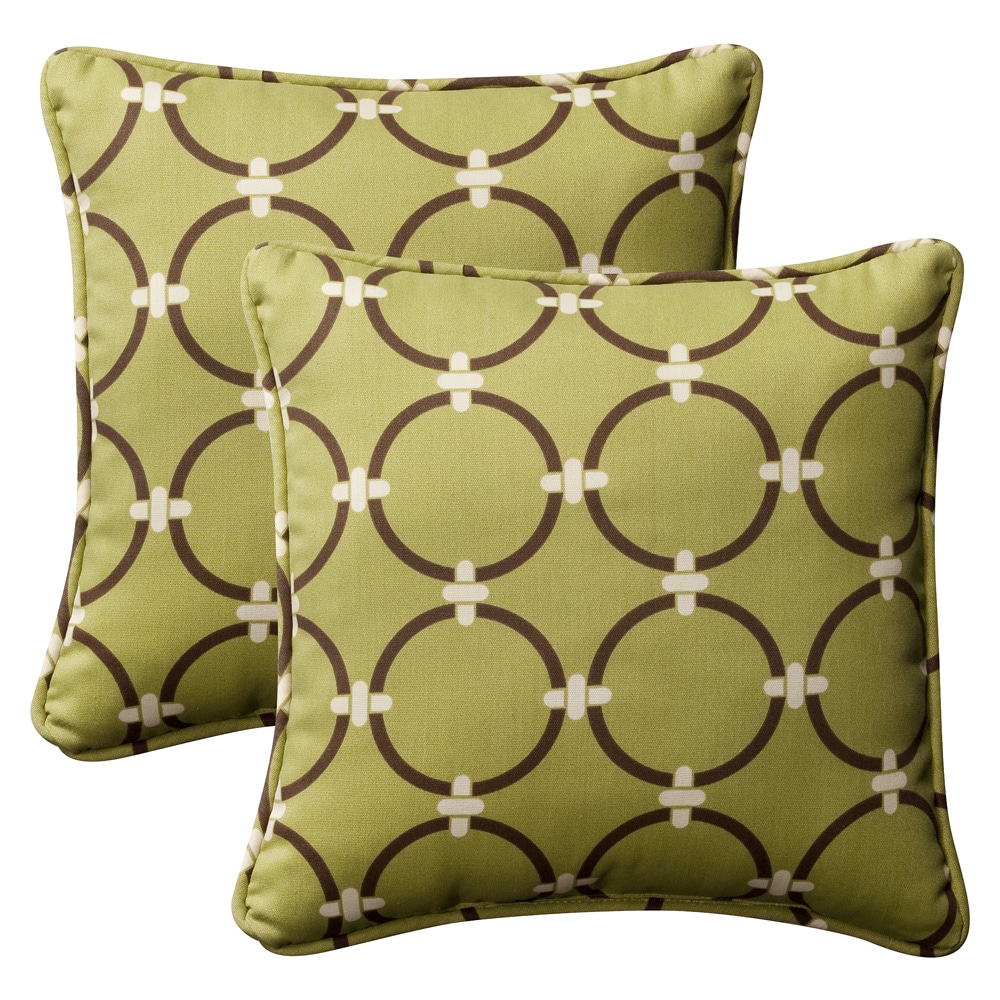 Pillow Perfect Outdoor Green/Brown Geometric Toss Pillows Square   Set