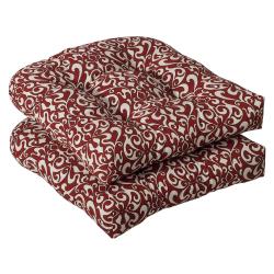 Pillow Perfect Outdoor Red/ White Damask Seat Cushions (Set of 2)