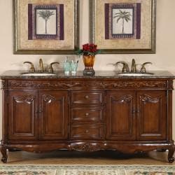 Silkroad Exclusive Stone Counter Top Double Sink Cabinet 72-inch Bathroom Vanity
