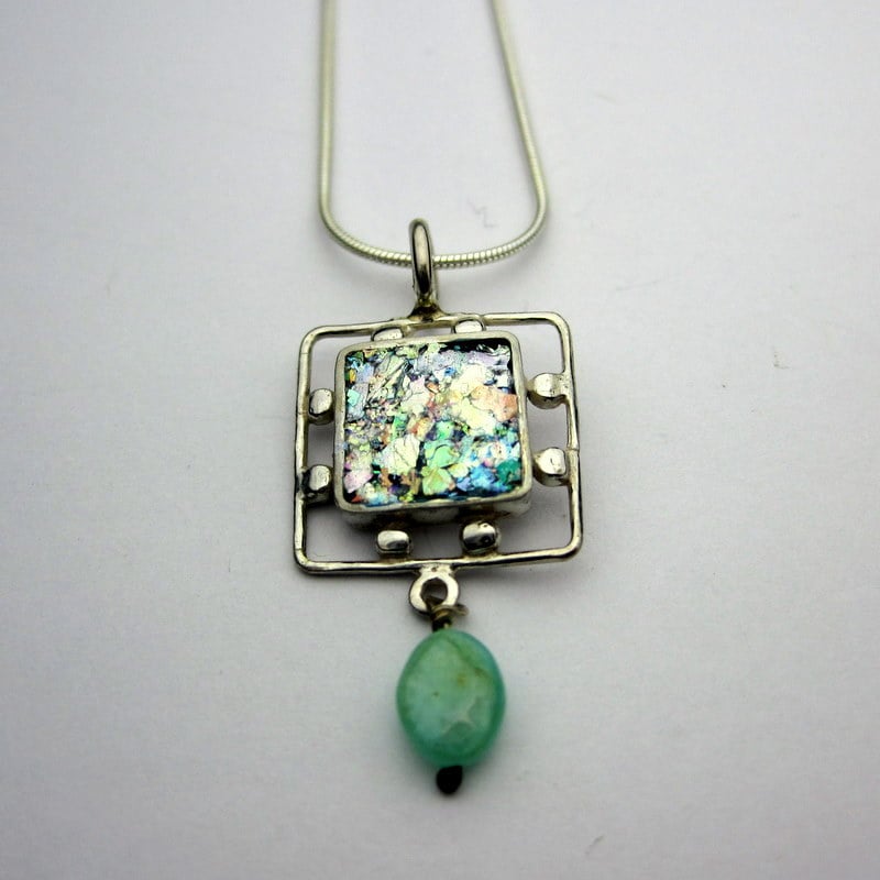 Ancient Roman Glass Opal Dangle Necklace (Israel)