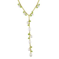 14k Yellow Gold Peridot and Freshwater Pearl Necklace (5-9mm)