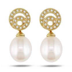 14k Yellow Gold 1/4ct TDW Freshwater Rice Pearl Dangle Earrings (G-H, SI1) (11-12 mm)