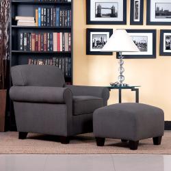 Portfolio Mira Smoky Brown Linen Transitional Arm Chair and Ottoman