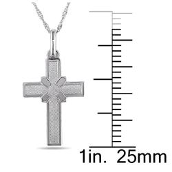 18k White Gold Striped Religious Cross Necklace