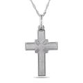 18k White Gold Striped Religious Cross Necklace