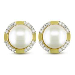 18k Gold Mabe Pearl and 1 3/5ct TDW Diamond Earrings (G-H, SI1-SI2) (16 mm)