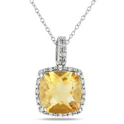 Sterling Silver Citrine and 1/10ct TDW Diamond Necklace (G-H, I3)