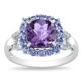 Sterling Silver Amethyst, Tanzanite and Diamond Accent Ring