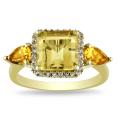 Yellow Silver Citrine and 1/6ct TDW Diamond Cocktail Ring (G-H, I2-I3)