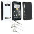 White Hybrid TPU Case/ Privacy Screen Protector/ Headset for HTC EVO 4G