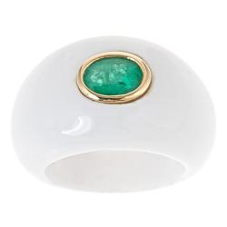 Dyach 14k Yellow Gold Zambian Emerald and White Agate Ring