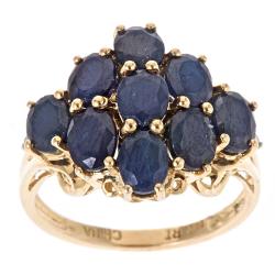 14k Yellow Gold Indian Sapphire and Diamond Accent Cluster Ring