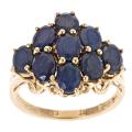14k Yellow Gold Indian Sapphire and Diamond Accent Cluster Ring