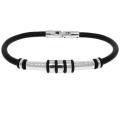 Two-tone Stainless Steel and Black Leather Bracelet