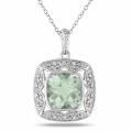 Sterling Silver Green Amethyst and 1/10ct TDW Diamond Necklace (G-H, I3)