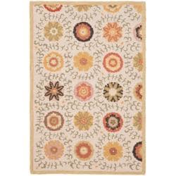 Handmade Blossom Ivory Wool Rug (4' x 6')