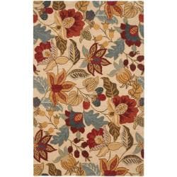 Handmade Jardine Foilage Ivory Wool Rug (4' x 6')