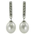 Sterling Silver Freshwater Pearl and Diamond Accent Earrings (7.5-8 mm)(H-I, ...
