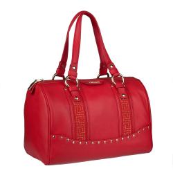 Versace Red Leather Studded Bowler Bag