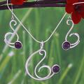 Handcrafted Sterling Silver Amethyst Swan Necklace/ Earrings Set (Mexico)