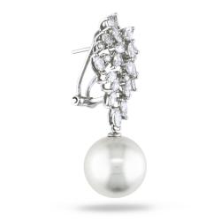 18k White Gold 3 5/8ct TDW Diamond and Pearl Earrings (13.5-14 mm)(G-H,SI1-SI2)