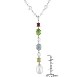 14k White Gold Multi-gemstones and Pearl Enhancer Necklace