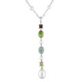 14k White Gold Multi-gemstones and Pearl Enhancer Necklace