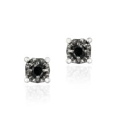 Sterling Silver 1/8ct TDW Black Diamond Crown Stud Earrings