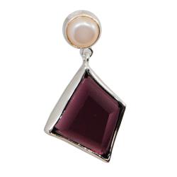 Adee Waiss Sterling Silver Purple Crystal and FW Pearl Earrings (7 mm)