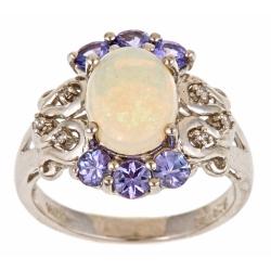 Dyach Sterling Silver Australian Opal, Tanzanite and Diamond Accent Ring