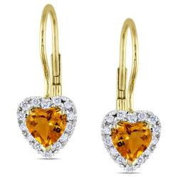 10k Yellow Gold Citrine and 1/7ct TDW Diamond Earrings (G-H, I2-3)
