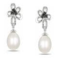 Sterling Silver 1/10ct TDW Black Diamond and Pearl Earrings (7-7.5 mm)