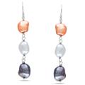 Silvertone Freshwater Multi-colored Pearl Dangle Earrings (8-9 mm)