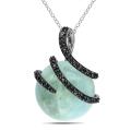 Miadora Silver Milky Aquamarine and Black Diamond Accent Necklace