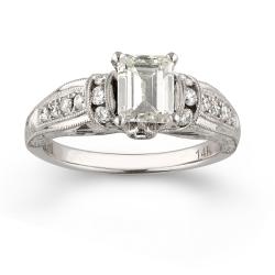 14k White Gold 1 3/8 TDW Emerald-cut Diamond Engagement Ring (K VS2)