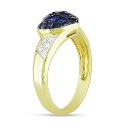 18k Yellow Gold Sapphire and 1/10ct TDW Diamond Ring (H-I, I1)