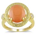 Yellow Silver Moonstone and Diamond Accent Ring