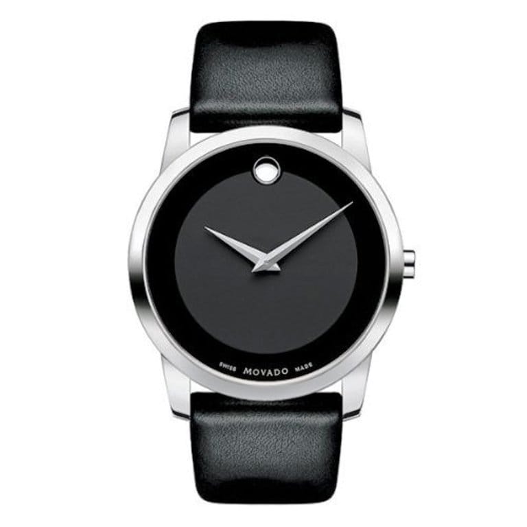 Movado Mens Museum Black Leather Strap Watch