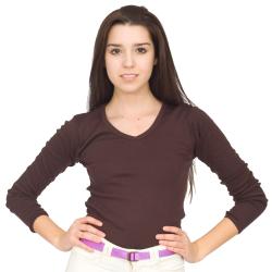 American Apparel Women's Small Brown Cotton Ribbed V-neck Long-sleeve Tee