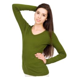 American Apparel Women's XL Olive Cotton Ribbed V-neck Long-sleeve Tee