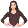 American Apparel Women's Small Brown Cotton Ribbed V-neck Long-sleeve Tee