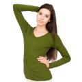 American Apparel Women's XL Olive Cotton Ribbed V-neck Long-sleeve Tee
