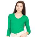 American Apparel Women's Large Kelly Green Cotton Ribbed V-neck Long-sleeve Tee